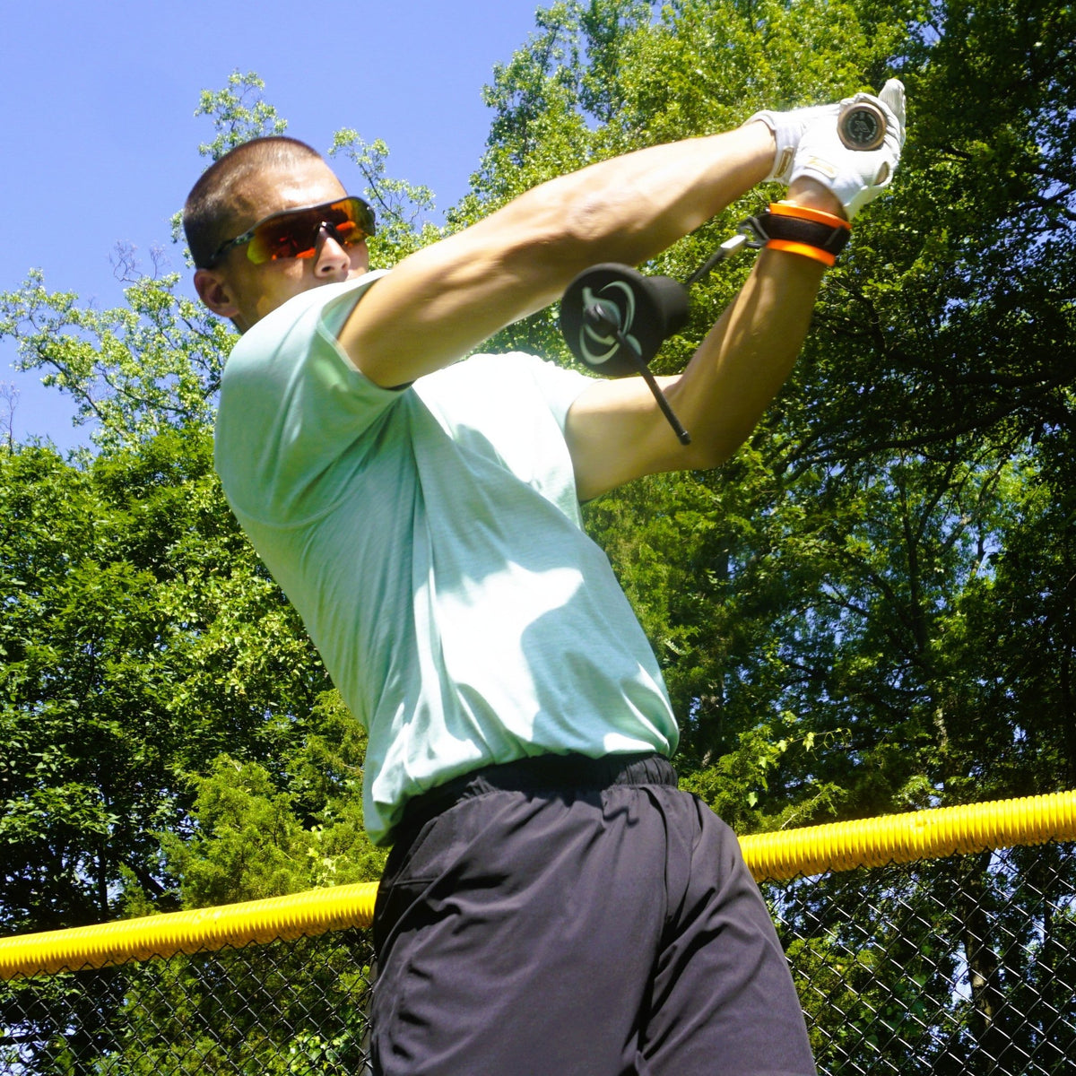 A hitter finishes a swing with the True Connect still in place.