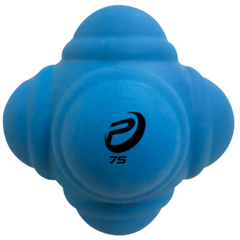A blue six-sided ProNine React baseball reaction ball