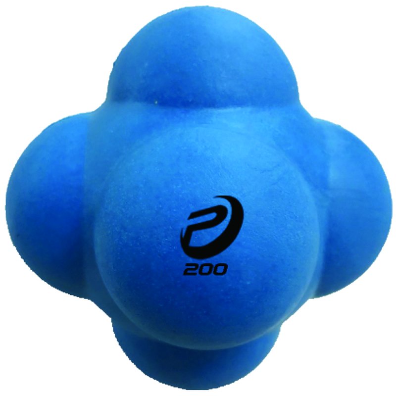 A blue six-sided ProNine React softball reaction ball