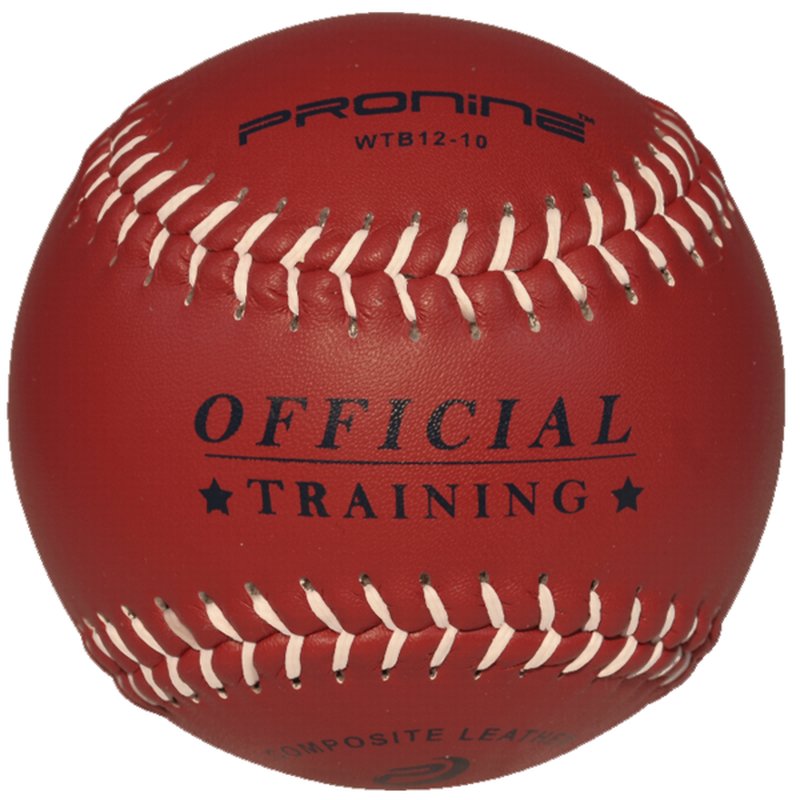 A red ProNine WTB12-10 weighted training softball with the Official Training stamp