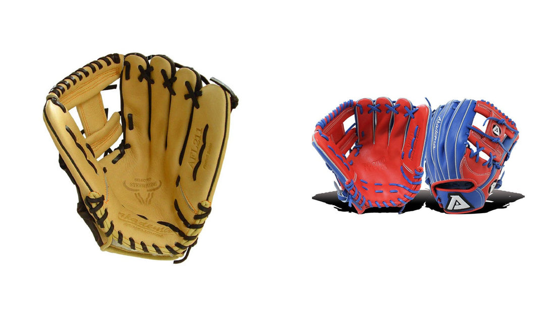 Akadema AFL211 ProSoft Funnel and Torino Series AFL11 infield gloves side by side