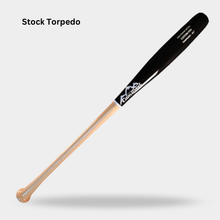 CamWood Torpedo wood bat with a black barrel and natural handle on a light gray background