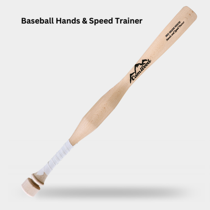 Natural wood CamWood Baseball Hands and Speed Trainer with a thick weighted handle section and white grip tape