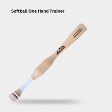 Natural wood CamWood Softball One Hand Trainer with a weighted handle and white grip tape