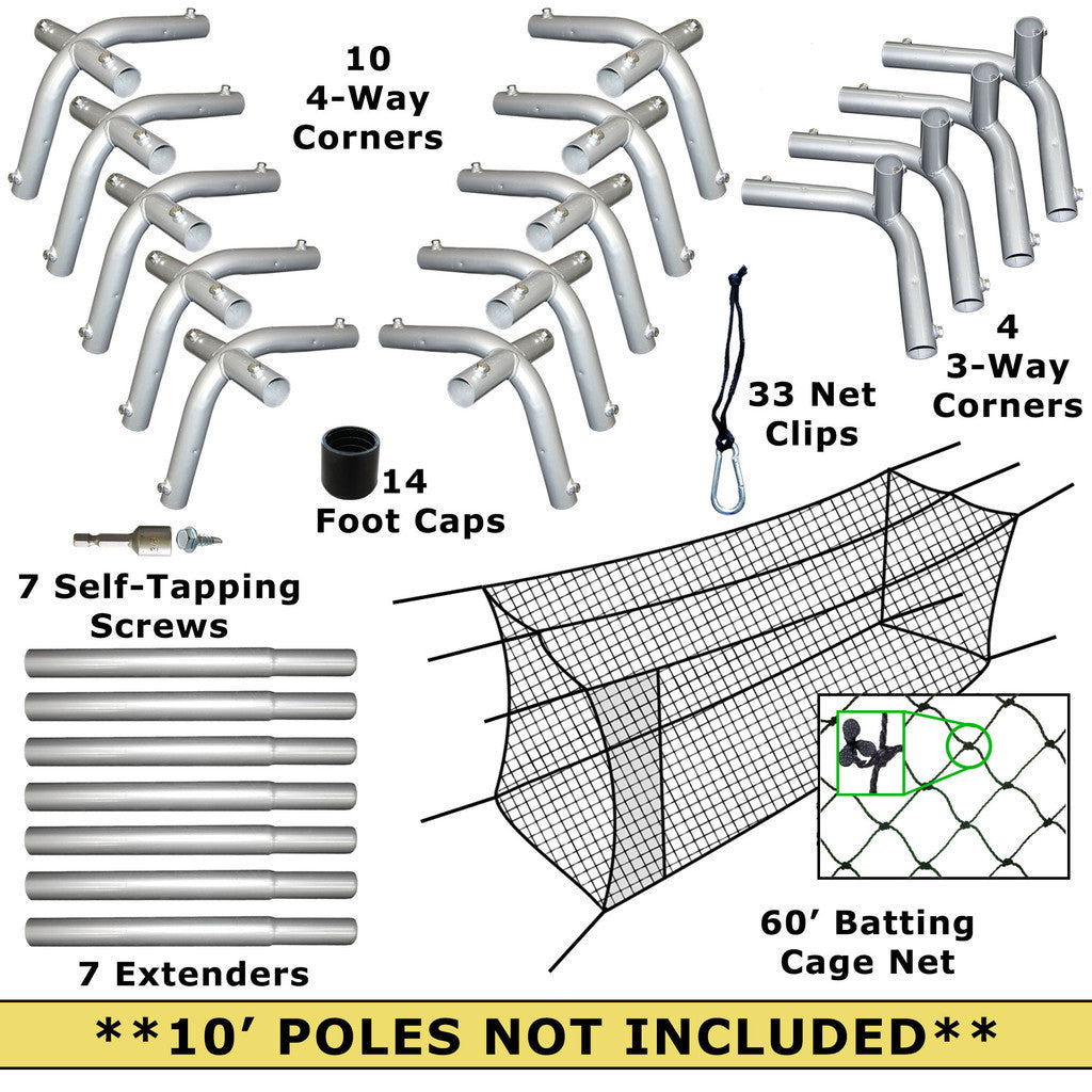 60x12x10 #24 Batting Cage Net and Frame Corners
