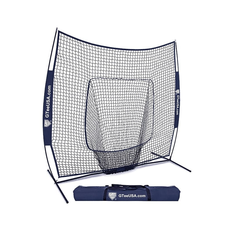 A black and navy G Tee net folded beside its carrying bag.