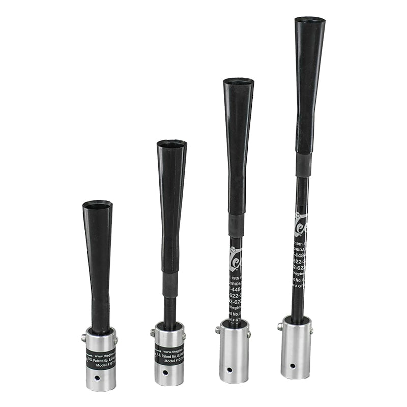 Four low ball attachments of increasing height standing side by side.