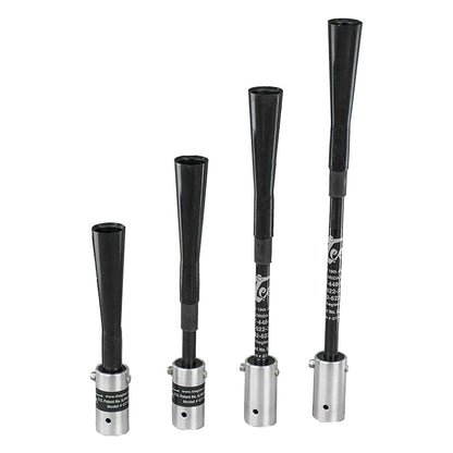 Four low ball attachments of increasing height standing side by side.