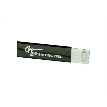 The G Tee cup cutter, a slim black tool with a printed label, on a black background.