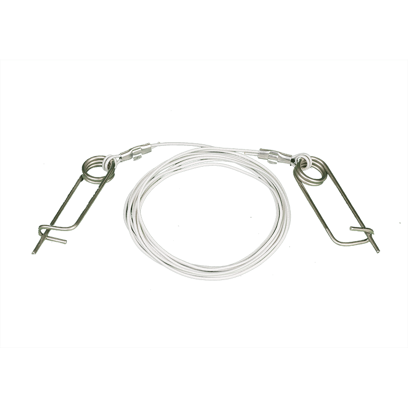 A pitching string coiled into a loop with its clips together.