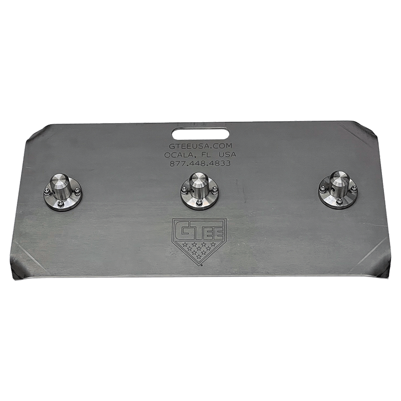 The stainless G Tee 3 Pro base lying flat, with three upright sockets and a cut-out handle.