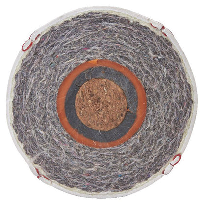 Cross-section of a ProNine PRO NFHS baseball showing the cushioned cork center and wool blend windings beneath the leather cover.