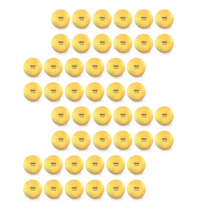 Four dozen yellow JUGS Lite-Flite baseballs, photographed on a white background.