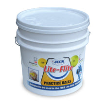 A white JUGS Lite-Flite practice ball bucket with lid, photographed on a white background.