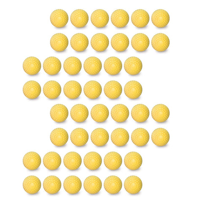 Four dozen optic yellow JUGS Sting-Free dimpled baseballs, photographed on a white background.