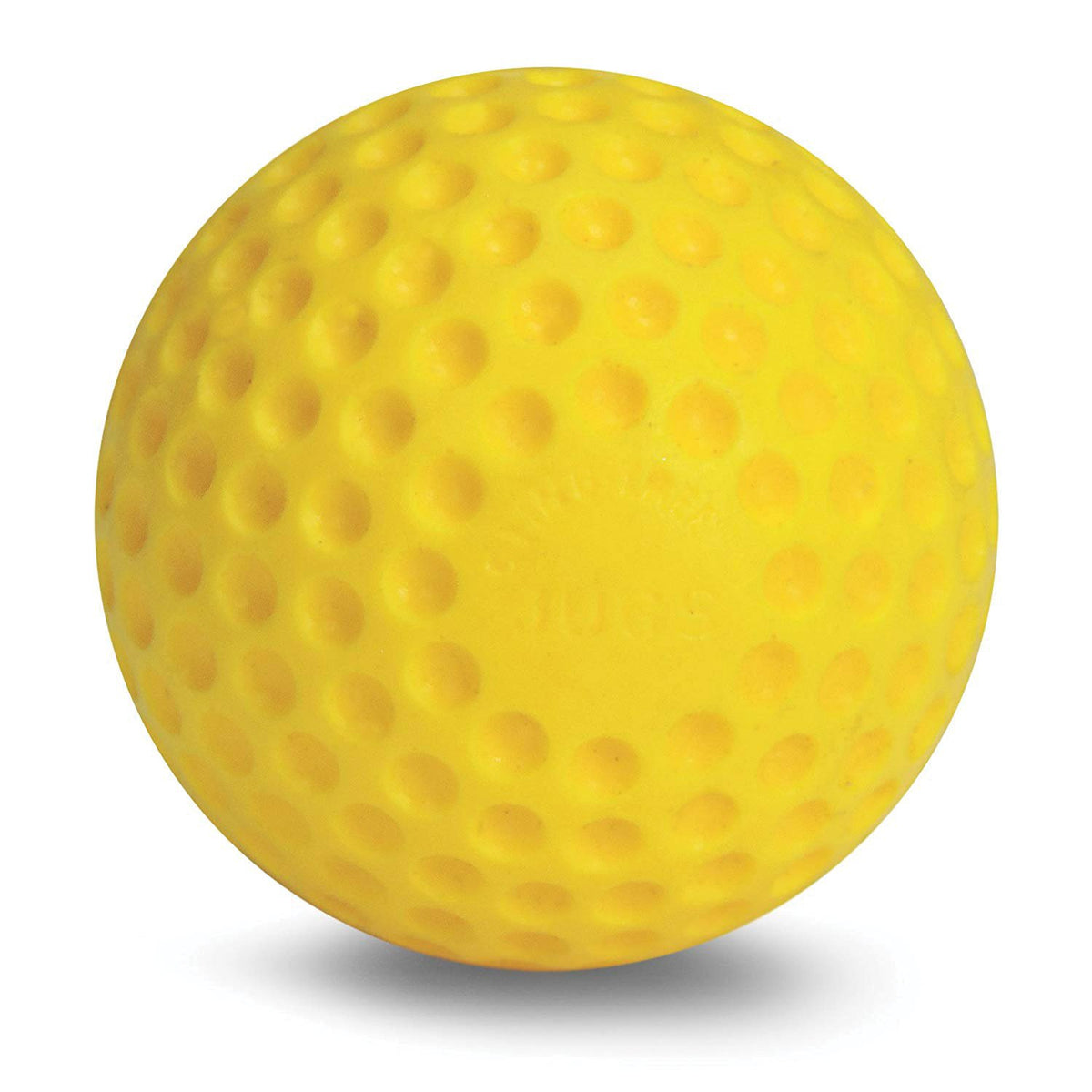An optic yellow JUGS Sting-Free dimpled baseball, photographed on a white background.