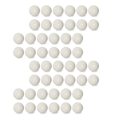 Four dozen white JUGS Sting-Free dimpled baseballs, photographed on a white background.