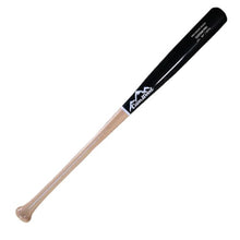 A CamWood 271 Youth wood baseball bat with a glossy black barrel, a natural wood handle and knob, and the white CamWood mountain logo on the barrel, shown diagonally on a plain white background.