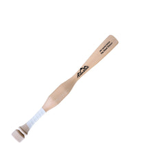 A short natural wood CamWood baseball One Hand Trainer bat with a weighted section above the white-taped handle, an extended knob and the black CamWood logo, shown diagonally on a plain white background.
