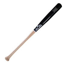 A CamWood FT23 wood baseball bat with a glossy black barrel, a natural wood handle and knob, and the white CamWood mountain logo on the barrel, shown diagonally on a plain white background.