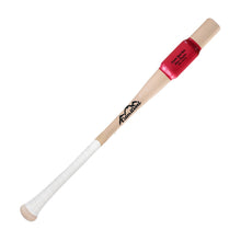 A natural wood CamWood softball Sweet Spot Bat with a raised red band on the barrel, the black CamWood logo below it and a white wrapped handle, shown diagonally on a plain white background.