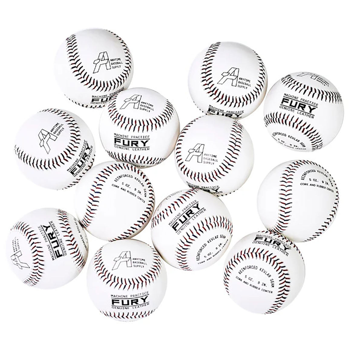 Fury Leather Pitching Machine Baseballs - Dozen