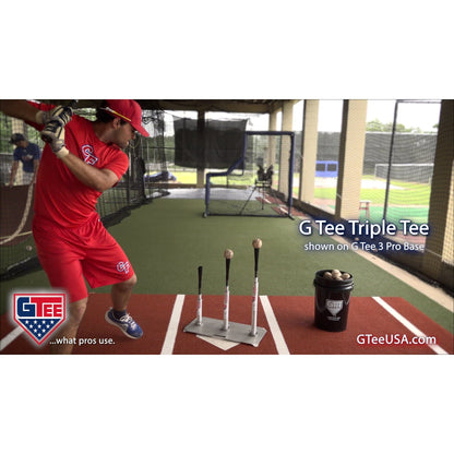A player using the G Tee 3 Pro Base on a practice field, with G Tee branding across the frame.