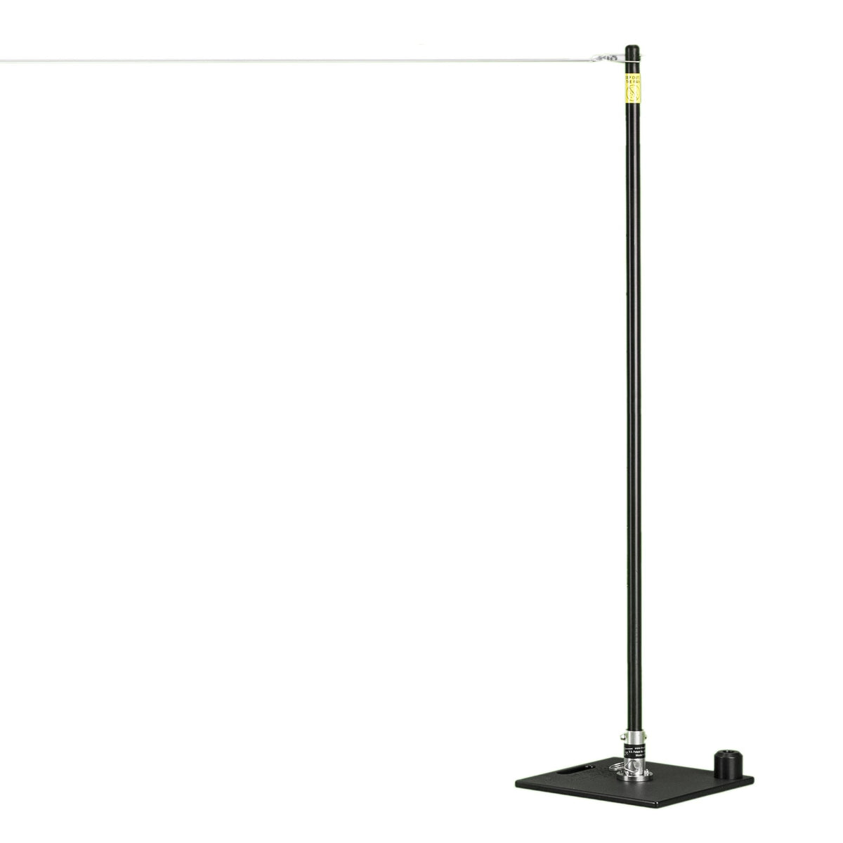 A pitching stick standing on its triangular stainless steel base.