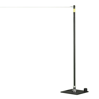 A pitching stick standing on its triangular stainless steel base.