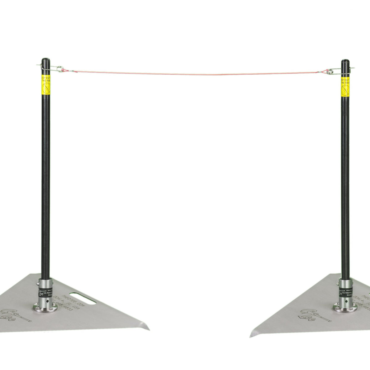 Two pitching sticks carrying three strings set at different heights.