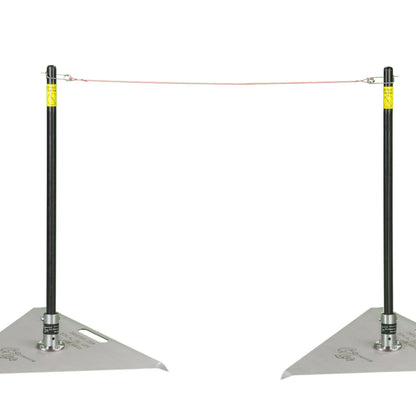 Two pitching sticks carrying three strings set at different heights.