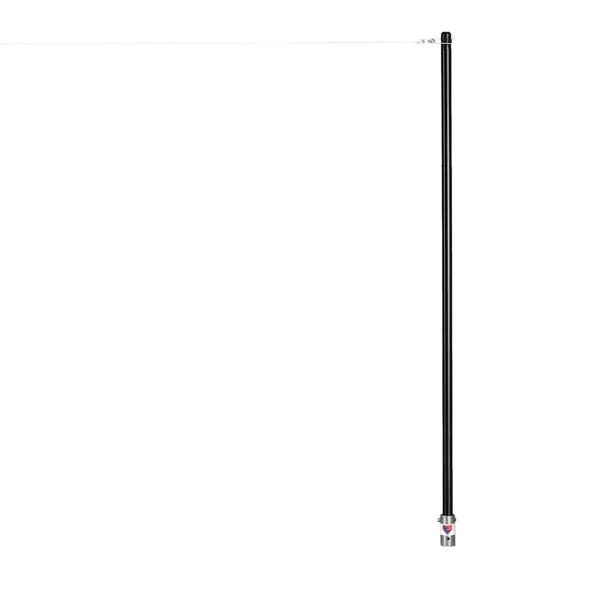 A single black pitching stick standing on its stainless steel base.