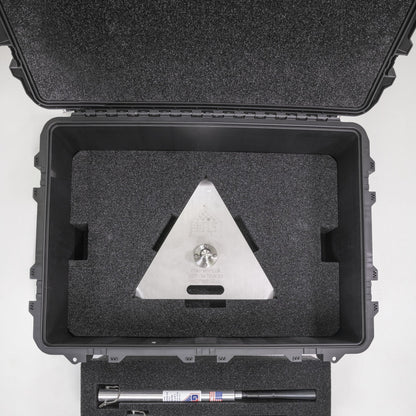 The transport case standing open, showing the moulded foam tray inside the lid.