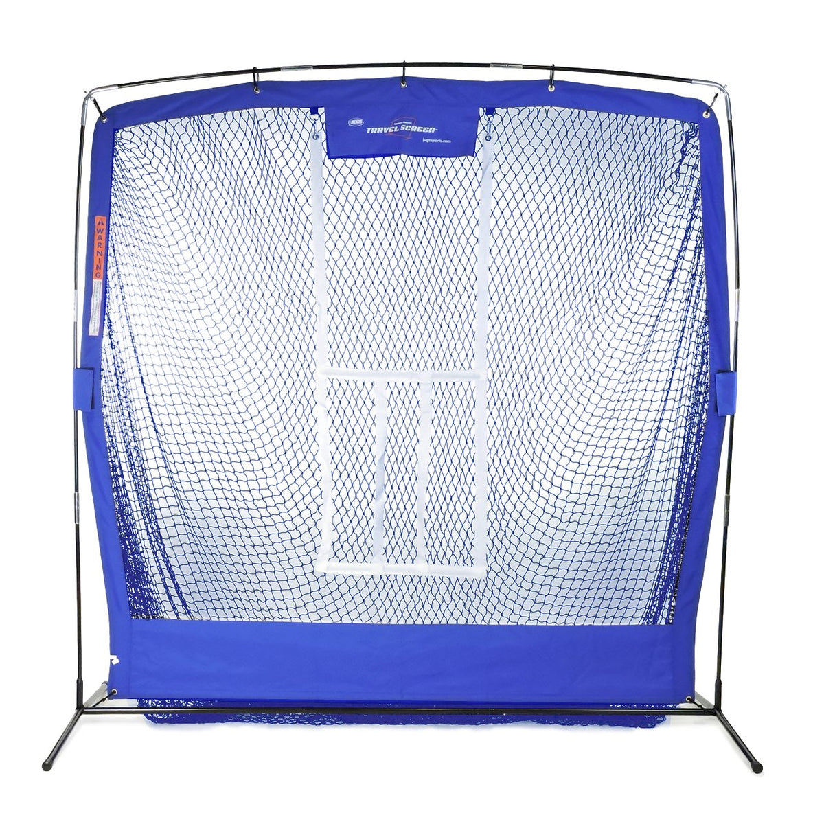 The blue JUGS Complete Practice Travel Screen with its flip-over strike zone, photographed on a white background.