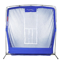 The blue JUGS Complete Practice Travel Screen with its white flip-over strike zone, photographed on a white background.