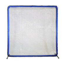 The JUGS Protector Blue Series 8-Foot Fungo Screen with blue-padded square frame, photographed on a white background.