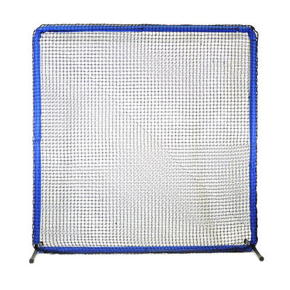 The JUGS Protector Blue Series 8-Foot Fungo Screen with blue-padded square frame, photographed on a white background.