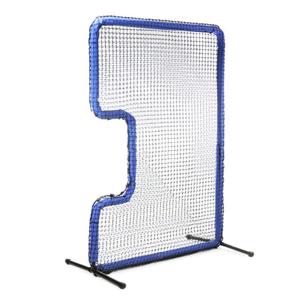 Angled view of the JUGS Protector Blue Series C-Shaped Softball Screen, photographed on a white background.