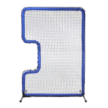 The JUGS Protector Blue Series C-Shaped Softball Screen with blue-padded frame, photographed on a white background.