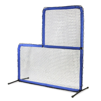 Side view of the JUGS Protector Blue Series L-Shaped Pitchers Screen, photographed on a white background.