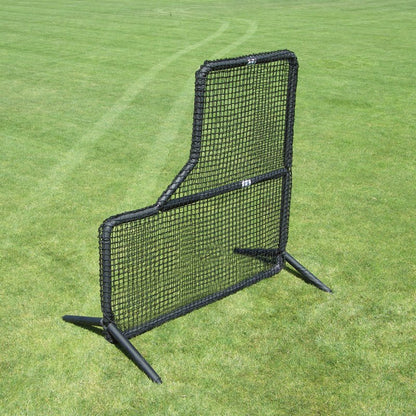 The JUGS Protector Series L-Shaped Screen standing on a grass field.