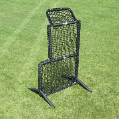 The JUGS Protector Series Short-Toss Screen standing on a grass field.