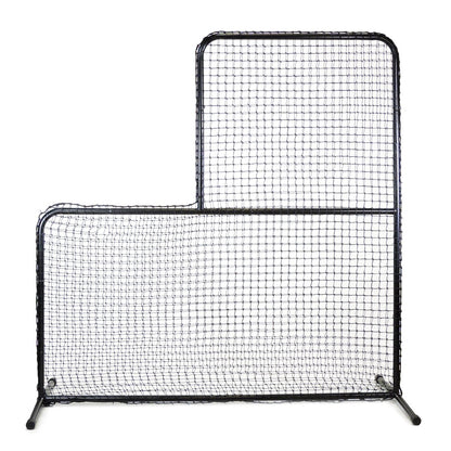 The black JUGS Standard L-Shaped Pitchers Screen, photographed on a white background.