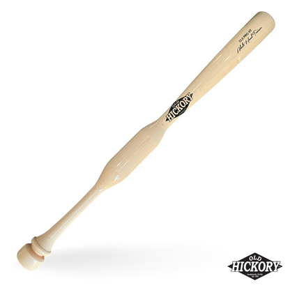 Natural finish Old Hickory HTA adult hands trainer bat with a wide flattened grip section above a stepped knob