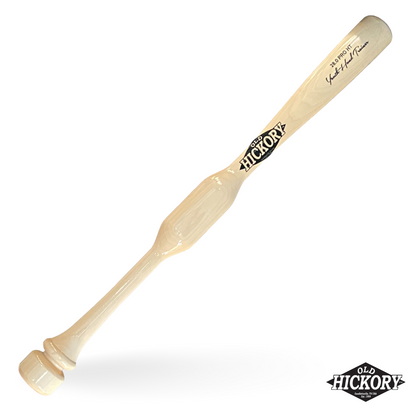 Natural finish Old Hickory HTY youth hands trainer bat with a wide flattened grip section above a stepped knob