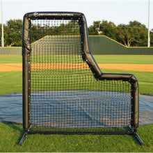 Black padded Pro 6.5x7 baseball L-screen on a pitching mound tarp