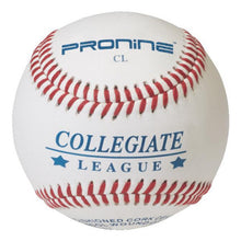 A white ProNine CL baseball with red stitching and the Official League stamp