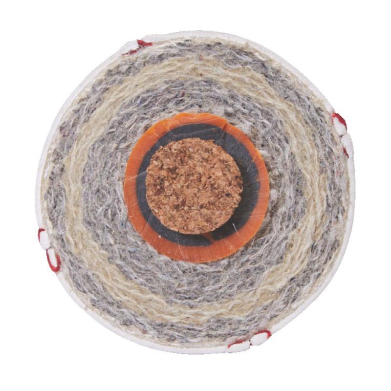 Cross-section of a baseball showing the cushioned cork center and layered wool windings