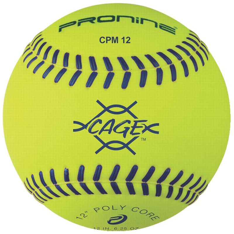 An optic yellow ProNine CPM12 composite pitching machine softball with flat seams