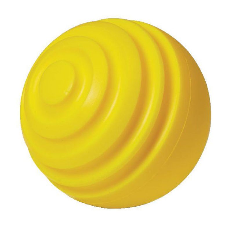 A yellow ProNine CTB spiral curve training baseball